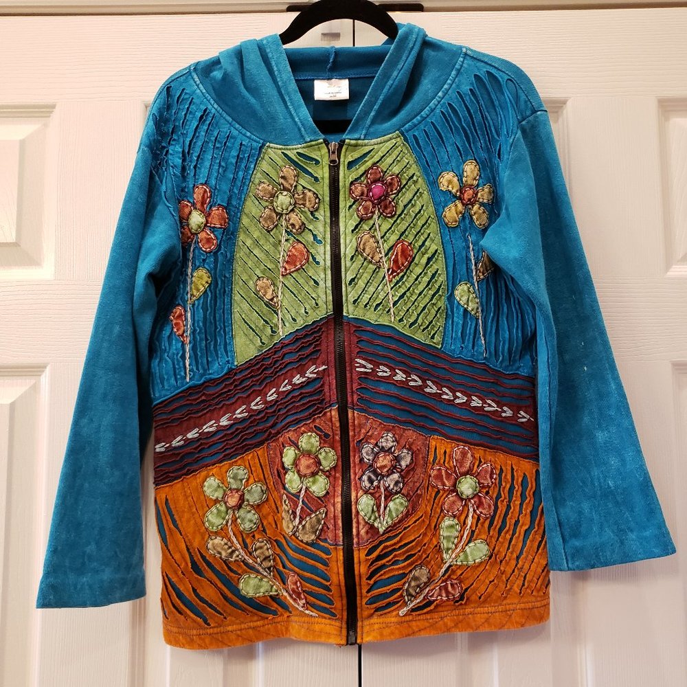 Razor Cut Nepal Sweater / Hoodie Floral Jacket. Size S/M. 100% Cotton